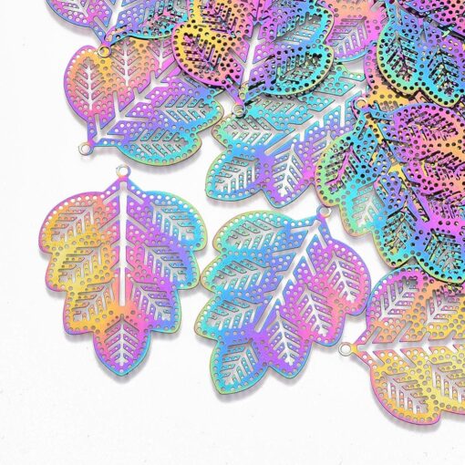 4pc x  46mmx34mm Leaf Shaped Etched Metal Embellishments for pendants, earrings or charms - Image 2