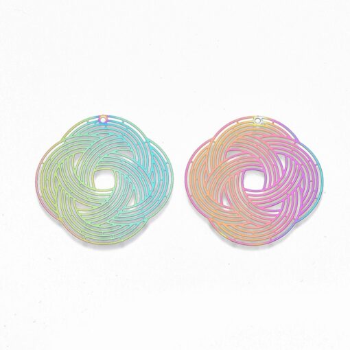 4pc x  37mmx37mm Flower Shape Multicoloured Etched Metal Embellishments for pendants, earrings or charms