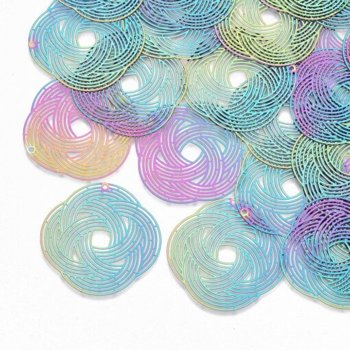 4pc x  37mmx37mm Flower Shape Multicoloured Etched Metal Embellishments for pendants, earrings or charms - Image 2