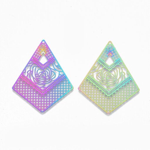 4pc x  45mmx36mm Kite Shaped Multicoloured Etched Metal Embellishments for pendants, earrings or charms