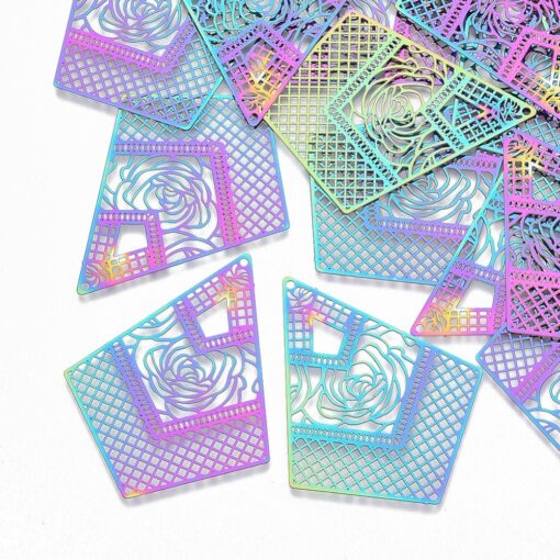 4pc x  45mmx36mm Kite Shaped Multicoloured Etched Metal Embellishments for pendants, earrings or charms - Image 2