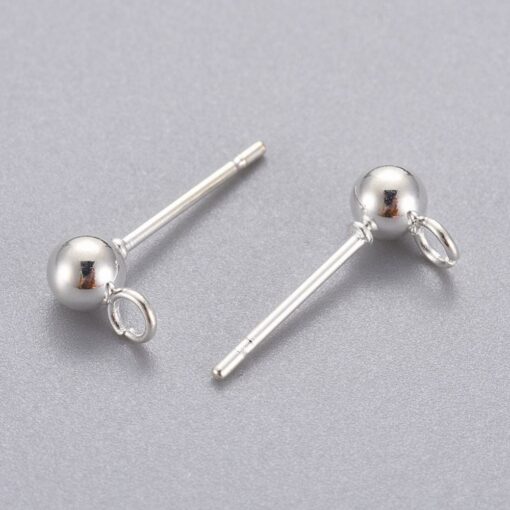 5 Pairs (10 pieces) 4mm Bead with Loop Stainless Steel Stud Earring Findings - Image 2