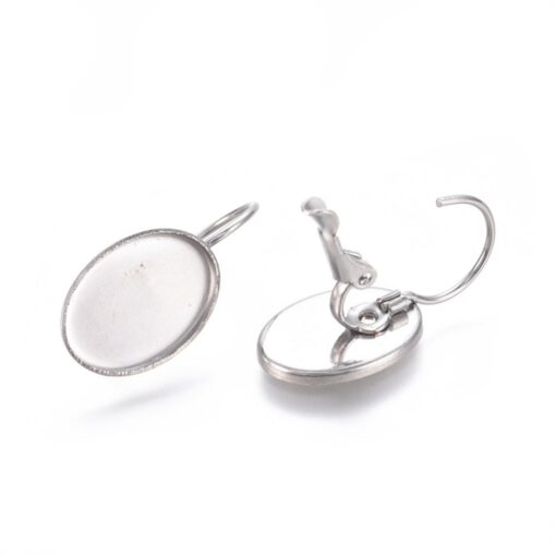 5 Pairs (10 earrings) of 14mmx10mm Stainless Steel Lever Back Earring Findings With Tray for Cabochan or Oval Settings