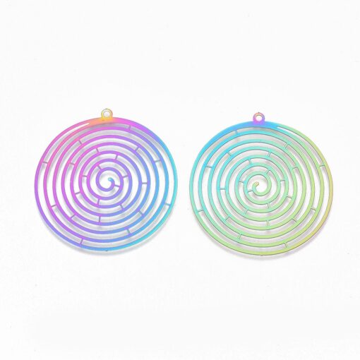 4pc x  42mmx40mm Flat Round Multicoloured Etched Metal Embellishments for pendants, earrings or charms