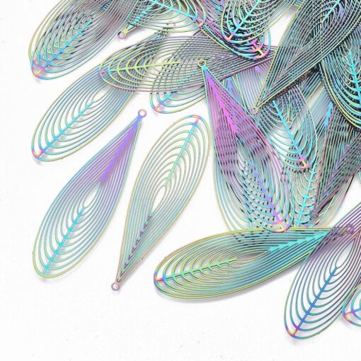 4pc x  55mmx16mm Tear Drop Filligree Shaped Multi-coloured Etched Metal Embellishments for pendants, earrings or charms - Image 2