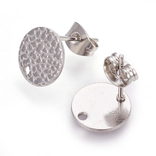 5 Pairs (10 pieces) 8mm Diameter Stainless Steel Textured Stud Earring Findings with Hole and Ear Nuts