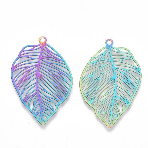 10pc x  37mm x 25mm Monstera Leaf Shaped Etched Metal Embellishments for pendants, earrings or charms.