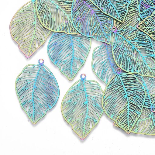 10pc x  37mm x 25mm Monstera Leaf Shaped Etched Metal Embellishments for pendants, earrings or charms. - Image 2