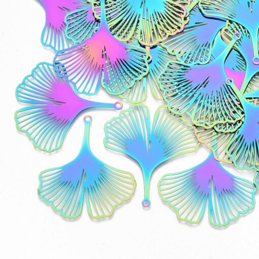 4pc x  40mm x 36mm Ginkgo Leaf Shaped Etched Metal Embellishments for pendants, earrings or charms. - Image 2