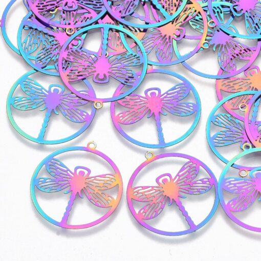 5pc x  27mm x 25mm Dragonfly Shaped Etched Metal Embellishments for pendants, earrings or charms. - Image 2