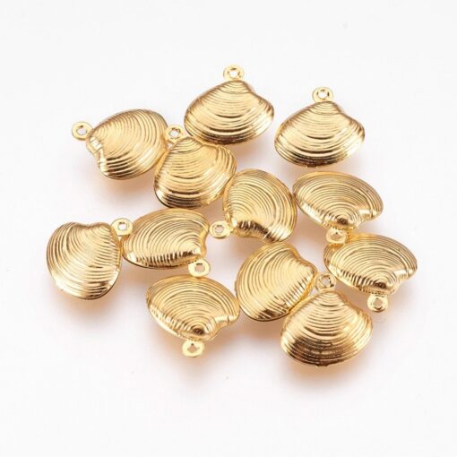 10 x 14mm 304 Stainless Steel Golden Double Clam Shell Charms, Shell Pendants,  Earring Findings, Charms, Pendant - Image 2