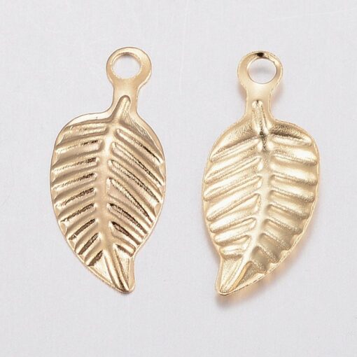 10 x 15mm 304 Stainless Steel Golden Leaf Shaped Charm, Leaf Pendants,  Earring Findings, Charms, Pendant