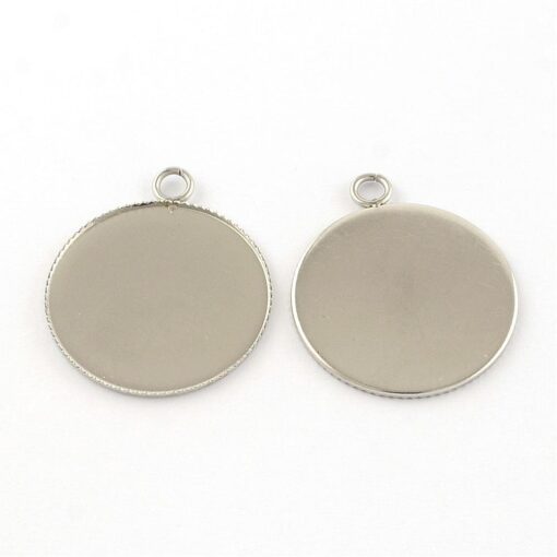 5 x 25mm Stainless Steel Cabochon Round Milled Edge Bezel Frame Pendant Settings Hypoallergenic