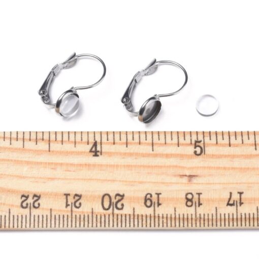 5 Pairs of 6mm Stainless Steel Lever Back Earring Cabochon Settings With Clear Glass Cabochons - Hypoallergenic - Image 4