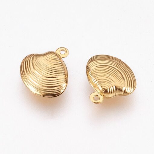 10 x 14mm 304 Stainless Steel Golden Double Clam Shell Charms, Shell Pendants,  Earring Findings, Charms, Pendant