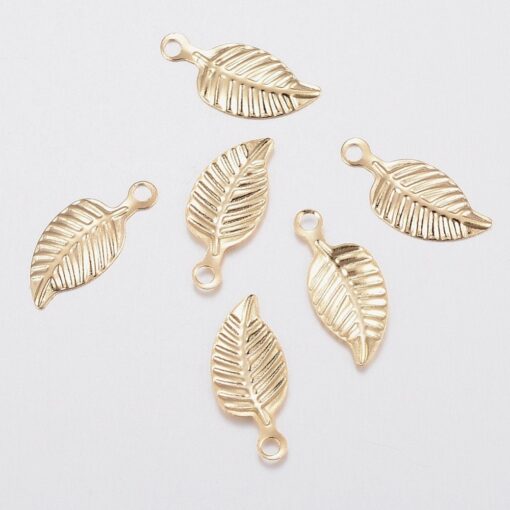 10 x 15mm 304 Stainless Steel Golden Leaf Shaped Charm, Leaf Pendants,  Earring Findings, Charms, Pendant - Image 2