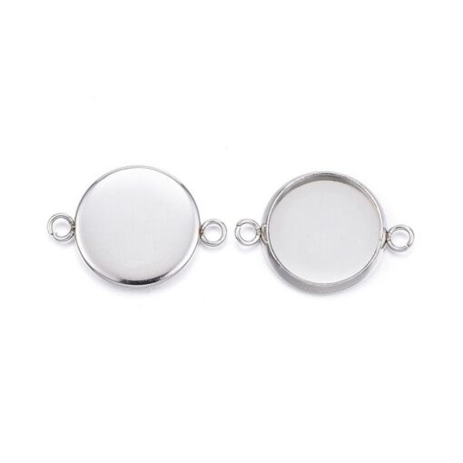 10 x 10mm Stainless Steel Cabochon Round Bezel Frame Connector Settings Hypoallergenic