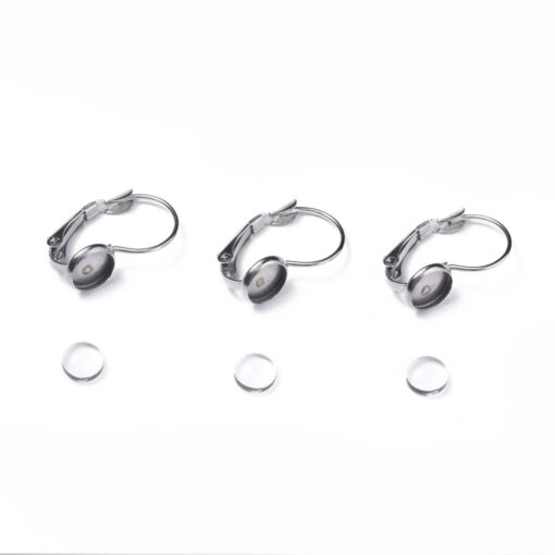 5 Pairs of 6mm Stainless Steel Lever Back Earring Cabochon Settings With Clear Glass Cabochons - Hypoallergenic - Image 3