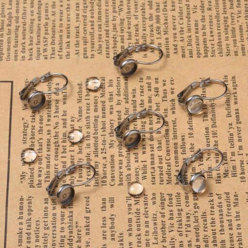 5 Pairs of 6mm Stainless Steel Lever Back Earring Cabochon Settings With Clear Glass Cabochons - Hypoallergenic - Image 5