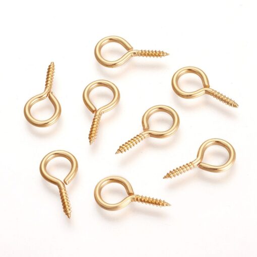 20 x Gold Toned Stainless Steel Screw Eye Pin Peg Bails For Half Drilled Beads - Image 2