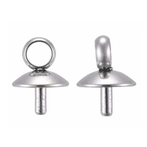 10 x 6x5mm Stainless Steel Cup Pearl Peg Bails Pin Pendants For Half Drilled Beads, Pin: 1mm.