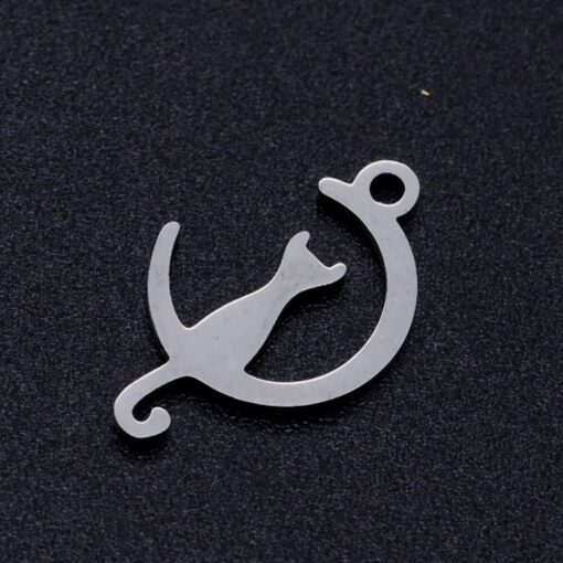 5 x Kitten or cat Pendant with a crescent moon shape Stainless Steel Pendant or Charm - Image 2