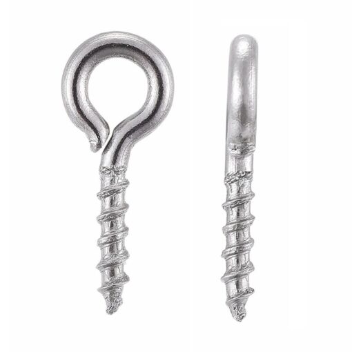 50 x 10mmx2mm Hole Stainless Steel Screw Eye Pin Peg Bails For Half Drilled Beads