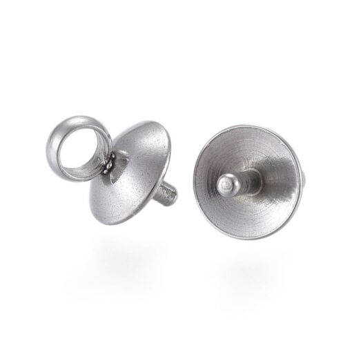 10 x 6x5mm Stainless Steel Cup Pearl Peg Bails Pin Pendants For Half Drilled Beads, Pin: 1mm. - Image 2