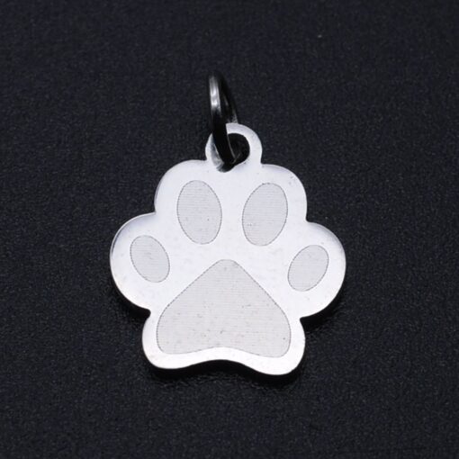 5 x Dog Paw Print Stainless Steel Pendant or Charm with Jump Ring - perfect for earring findings, charms or pendants - 14mm Diameter