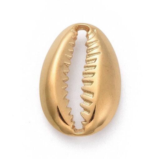 5 x Cowrie Shell Gold toned Stainless Steel Pendant or charm, 19x13x3mm, Hole: 16x2mm