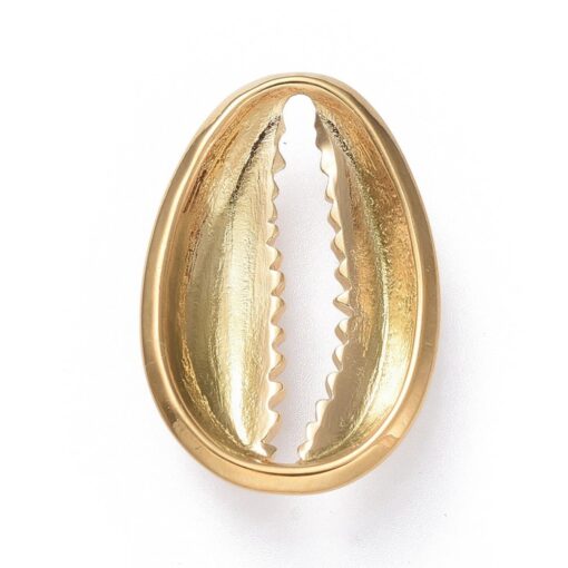 5 x Cowrie Shell Gold toned Stainless Steel Pendant or charm, 19x13x3mm, Hole: 16x2mm - Image 2