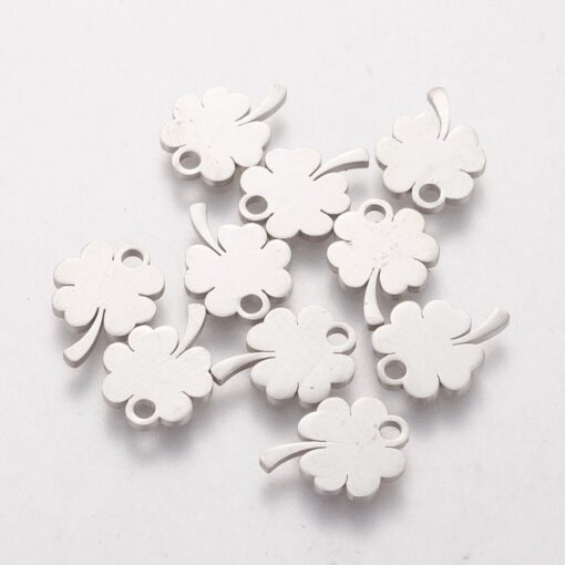 10 x Lucky Clover Stainless Steel Charm / Pendant suitable for jewellery making, earrings, bracelet charms