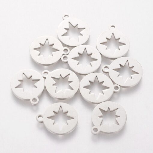 10 x Star Shaped Stainless Steel Charm / Pendant suitable for jewellery making, earrings, bracelet charms or necklace pendants