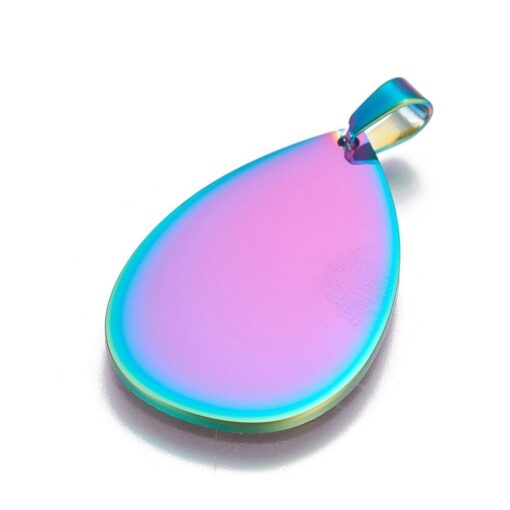 2 x 30mm Rainbow Coloured Teardrop Shaped Stainless Steel Stamping Blank / Tag - Image 2