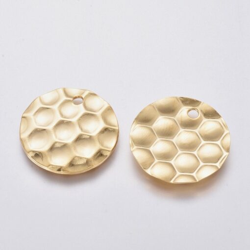 5 x 20mm Diameter Gold Toned Stainless Steel Textured Honeycomb Flat Round charm, pendant or disk jewellery making