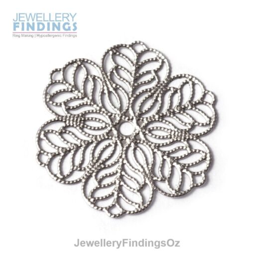 10 x 30mm diameter Filigree floral patterned Stainless Steel pendants suitable for jewellery making, earrings, bracelet charms - Image 2