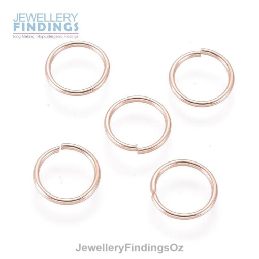 50x10mmx1mm (18 Gauge) 304 Stainless Steel Rose Gold toned plated open jump rings with a 8mm inner diameter - Image 2