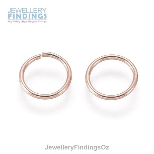 50x10mmx1mm (18 Gauge) 304 Stainless Steel Rose Gold toned plated open jump rings with a 8mm inner diameter