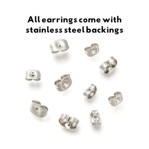 5 Pairs (10 pieces) 13.5mmx13.5mm Rhombus Shaped Stainless Coloured Stainless Steel Stud Earring Findings with Hole and earnuts - Image 2