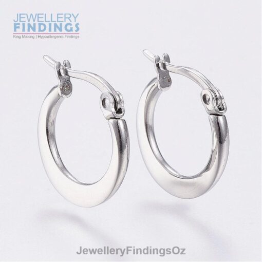 5 pairs (10pcs) of 304 Stainless Steel Hoop Earrings ~ 14~16mm in diameter, 2mm thick; pin: 0.7x1mm.