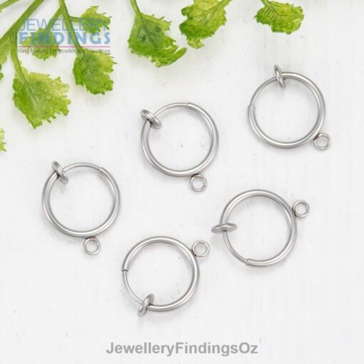 5 Pairs (10 earrings) of 316 Surgical Stainless Steel Clip-on Hoop Earrings with hoop - Image 4