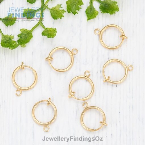 5 Pairs (10 earrings) of Vacuum Plated Gold 316 Surgical Stainless Steel Clip-on Hoop Earrings with hoop - Image 2