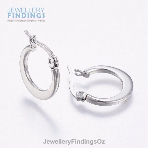 5 pairs (10pcs) of 304 Stainless Steel Hoop Earrings ~ 14~16mm in diameter, 2mm thick; pin: 0.7x1mm. - Image 2