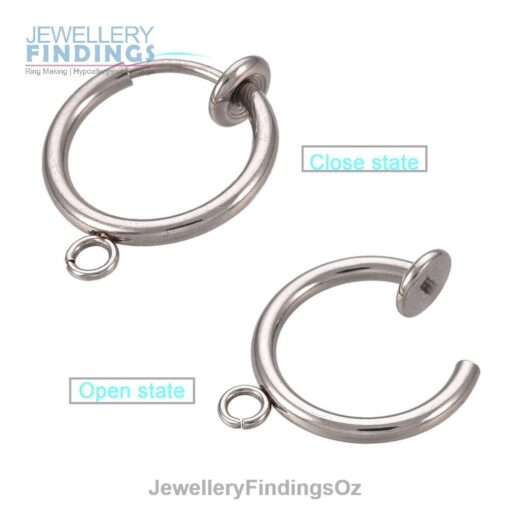 5 Pairs (10 earrings) of 316 Surgical Stainless Steel Clip-on Hoop Earrings with hoop - Image 2