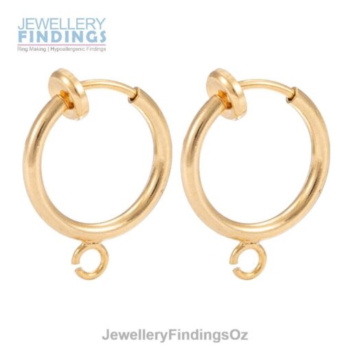 5 Pairs (10 earrings) of Vacuum Plated Gold 316 Surgical Stainless Steel Clip-on Hoop Earrings with hoop