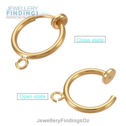 5 Pairs (10 earrings) of Vacuum Plated Gold 316 Surgical Stainless Steel Clip-on Hoop Earrings with hoop - Image 3