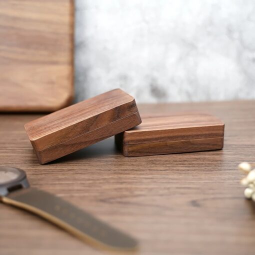 Walnut rectangular ring presentation box for two rings - Image 10