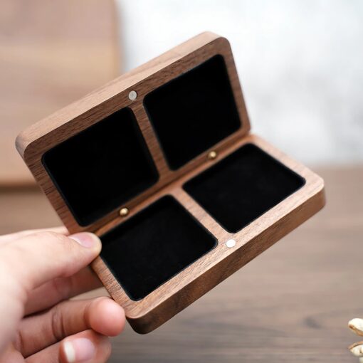 Walnut rectangular ring presentation box for two rings - Image 8