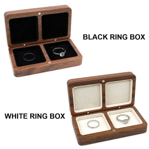 Walnut rectangular ring presentation box for two rings