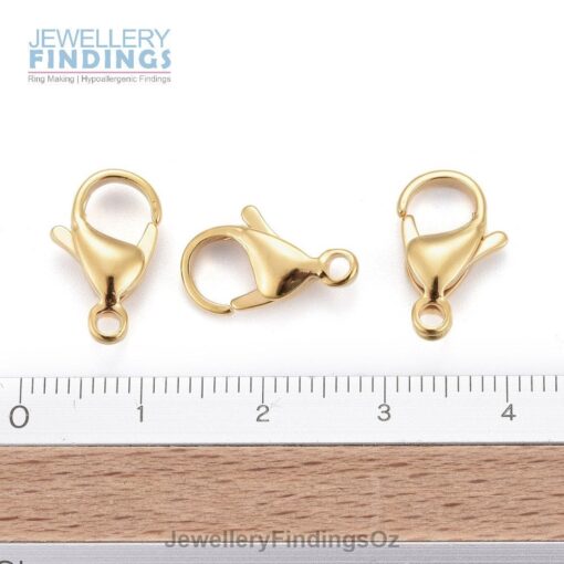 5 x 15mmx9mmx4.5mm 24k Gold Plated Lobster Claw Clasps, Parrot Trigger Clasps - Stainless Steel Hypoallergenic, Hole: 2mm - Image 3